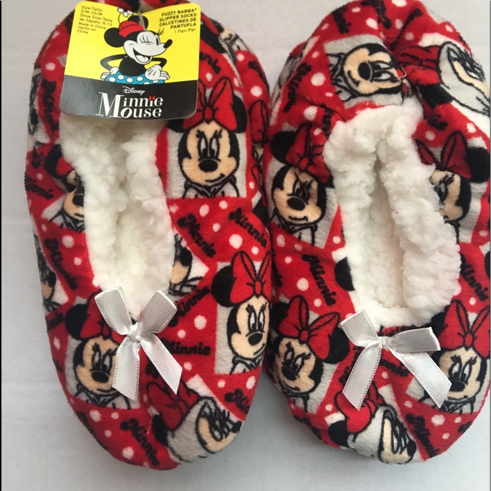 Mini Mouse Fuzzy Babba faux fur slipper socks